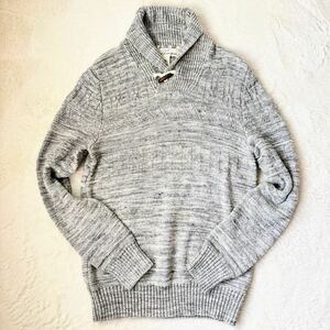 1円 【美品】H&M L.O.G.G. ニット ショールカラー ケーブル編み　リブ　霜降り グレー 外国サイズM メンズ ニット セーター 灰 秋冬