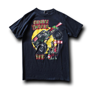 90s GRAVE DIGGER プリントTシャツ MADE IN USA 表記L 黒 / ビンテージ モンスタートラック グレイブディガー MONSTER JAM 古着