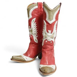 【スペイン製】 SANCHO BOOTS サンチョ ブーツ★ ウエスタンブーツ カウボーイ イーグル 赤レッド×白系 ロング 本革 レザー 高級 ブランド