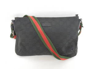 171H106A◆GUCCI グッチ 189749 GGキャンバス 黒 ブラック シェリーライン ショルダーバッグ 中古