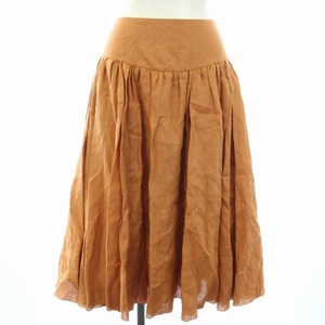 フォクシー FOXEY Gather Skirt スカート ギャザー ひざ丈 リネン 36 S オレンジ 38320 /TK レディース