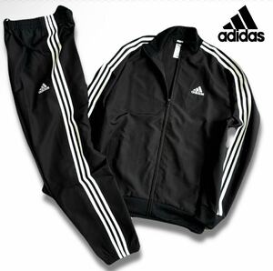 新品【メンズL】黒 アディダス 3ストライプス ウーブントラックスーツ(上下セット) adidas オールシーズン 軽量