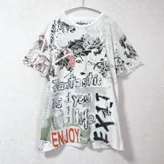 海外輸入 アート デザインtシャツ 半袖 メンズ 切り替え 白 ホワイト 古着