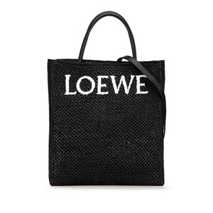 ロエベ スタンダード A4 ショルダーバッグ トートバッグ 2WAY ブラック ホワイト ラフィア カーフ レディース LOEWE 【中古】