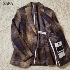 【美品】ZARA ザラ テーラードジャケット ツイード 千鳥格子 厚手 48