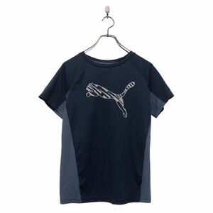 PUMA 半袖 ロゴ Tシャツ M ブルー プーマ プリント クルーネック ラグラン 古着卸 アメリカ仕入 a604-6634