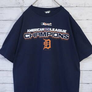 メジャーリーグ MLB 00s 2006年 Tigers デトロイト タイガース チームロゴプリント ヘビーウェイト 肉厚 Tシャツ L ネイビー 紺 20202790