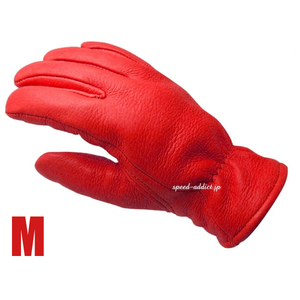 CHURCHILL GLOVE RED M/チャーチルグローブ赤レッド裏地なし鹿革ディアスキン本革春用夏用春夏用秋用定番レザーグローブバイク用手袋メンズ