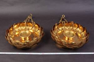 5514 寺院仏具 真鍮 吊り灯籠 径約45cm 2.6kg1個 ろうそく台 吊り灯篭 大型灯籠 一対 燈篭 燈籠 獅子装飾 葬儀 法事 法要 仏具