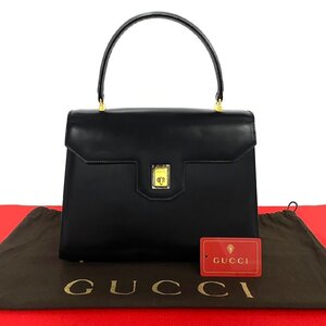 極 美品 GUCCI グッチ オールドグッチ ヴィンテージ ターンロック 金具 レザー 本革 ハンドバッグ ミニ トートバッグ ブラック 31223