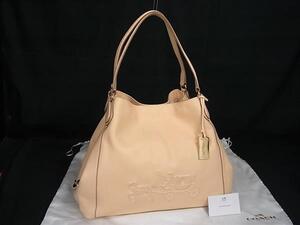 1円 ■美品■ COACH コーチ 33728 レザー トートバッグ ショルダー 肩掛け レディース ライトベージュ系 FJ2246