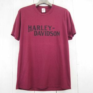 80s 90s USA製 ハーレーダビッドソン Harley-Davidson ロゴプリント Tシャツ JERZEES(XL)ボルドー