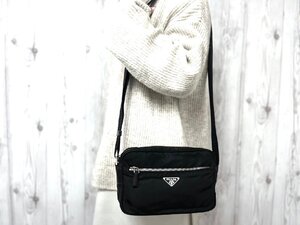 極美品 PRADA プラダ テスート ショルダーバッグ バッグ ナイロン×レザー 黒 メンズ 78853