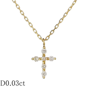 アガット ダイヤモンド/0.03ct クロス ネックレス K18YG