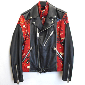 【中古】COACH コーチ Mashup Moto Barracuda Jacket レザージャケット size44 ブラック レッド