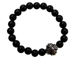 CHROME HEARTS 4MM BLACK TOURMALINE BEADS RING クロムハーツ　ビーズリング　ブラックビーズ　シルバークロスボール 指輪