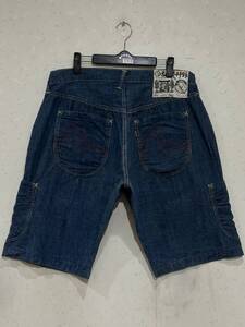 ※新 恵美寿神頭 EVISU エヴィスエビス LOT 2001レッドカモメステッチカーゴセルビッチハーフショートデニム日本製 大きいサイズ38 BJBD.G