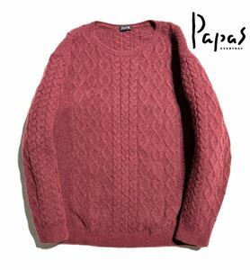 美品【定価5万超】Papas＋ パパス プラス アルパカ ケーブルニット LL セーター クルー ヤク【着心地抜群の最高級ニット】ボルドー 日本製