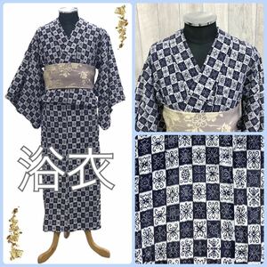 浴衣 女性 ゆかた 紺色 着物 和装 祭り 花火大会 きもの かわいい 個性的 和服 衣装 まつり 夏 花火 身丈137cm ゆき丈60.5cm■0622KH②