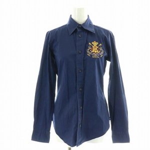 ラルフローレン RALPH LAUREN SPORT シャツ 長袖 ロゴ刺繍 2 M 紺 ネイビー /NW23 レディース