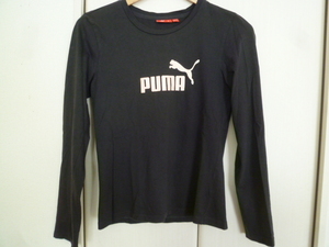 PUMA/プーマ○黒ストライプロゴマークプリント長袖ロンTシャツカットソーM/トップススポーツジムにブラック○T821