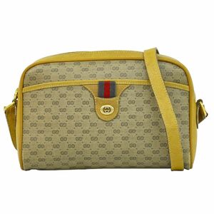 本物 グッチ GUCCI オールドグッチ マイクロGG ショルダーバッグ ポシェット PVC ベージュ