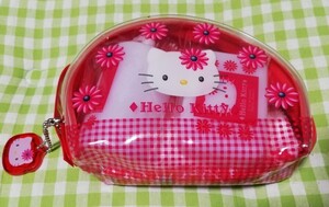 新品未使用　HELLO KITTY ハローキティ 98年 サンリオ 旅行アメニティセット　レトロ　クリアポーチ　ハナ　花　レア