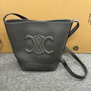 497◎1円スタート◎CELINE セリーヌ スモール バケット キュイル トリオンフ ショルダーバッグ グレー系 レディース 【150555】