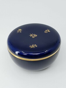 【美品】SEVRES セーブル 蓋付き小物入れ コバルトブルー小花 金彩