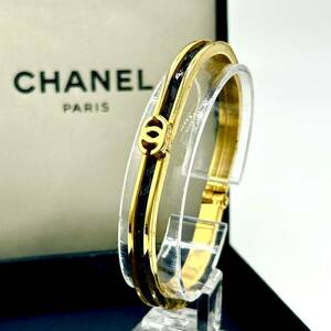 1円〜　【箱付き】　CHANEL シャネル バングル ブレスレット ココマーク　レザー　ゴールド　16cm レディース　ヴィンテージ　KL213