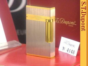 【 激レア　未使用品 】S.T.Dupont シルバーサイメ＆光沢イエローゴールド コンビ ライン2 ガスライター◆煙草! デュポン 喫煙具グッズ