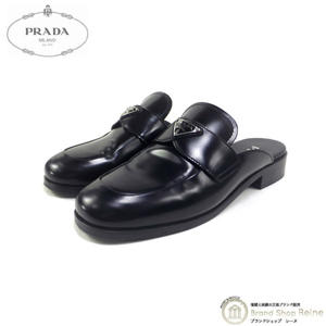 プラダ （PRADA） ブラッシュドレザー ミュール ローファー トライアングルロゴ フラット 靴 1D918M ＃37 ブラック（中古）