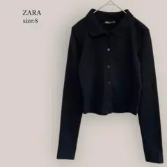 【ザラ】ZARA 美品　クロップドポロシャツ　リブカットソー　ショート丈　黒