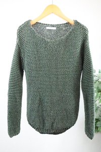 ZARA KNIT 編込み コットン ニット セーター S グリーン 緑 ザラ レディース GR2011-561