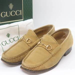 IT0WGGAT87S2 即決 本物 GUCCI グッチ ホースビット スエード ローファー モカシン シューズ 靴 レディース イエロー系 ベージュ サイズ37