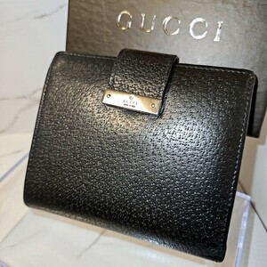 1円~ 極美品 GUCCI グッチ 財布 ウォレット レザー 二つ折り財布 二つ折り 折り財布 ブラック 黒 贅沢品の極み メンズ 