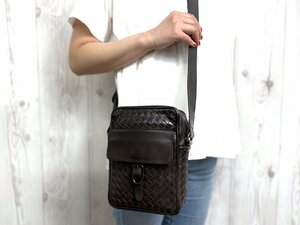 極美品 BOTTEGAVENETA ボッテガヴェネタ イントレチャート ショルダーバッグ バッグ レザー 茶 メンズ 72229