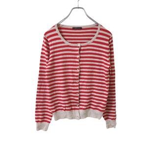 C.D.S BASIC（Ｌ）ボーダーカーディガン＊Ｕネック＊薄手＊オフィス