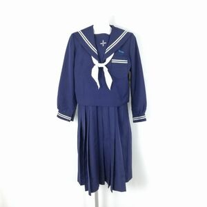 1円 セーラー服 ジャンパースカート スカーフ 上下3点セット 冬物 白2本線 女子 学生服 宮崎東大宮中学 花紺 制服 中古 ランクC NA7595