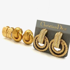 仙18【3点】Christian Dior イヤリング まとめ ゴールドカラー ラインストーン 両耳 レディース アクセサリー クリスチャン ディオール CD