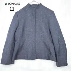 【A SON GRE】ノーカラージャケット ネイビー 紺 11オフィスフォーマル