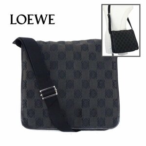 【1円】ロエベ LOEWE リピート アナグラム ショルダーバッグ メッセンジャーバッグ キャンバス レザー ブラック 黒 肩掛け クロス 42641