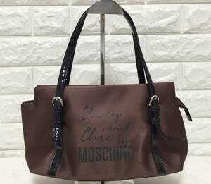 no20324 Moschino モスキーノ ナイロン エナメル 肩掛けショルダー ハンド トート バッグ ☆