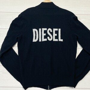 希少L◆極上カシミヤ混◆ディーゼル ドライバーズニット DIESEL ジップアップ ジャケット ブルゾン 薄手 ブラック 背面ロゴ ウール 黒