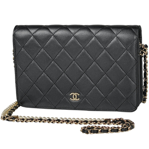 【在庫一掃】 シャネル CHANEL ココマーク チェーン ウォレット マトラッセ パール ショルダーバッグ レザー グレー A84277