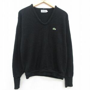 L/古着 ラコステ LACOSTE IZOD 長袖 ブランド セーター メンズ 80s ワンポイントロゴ アクリル Vネック 黒 ブラック 23oct03 中古 ニッ