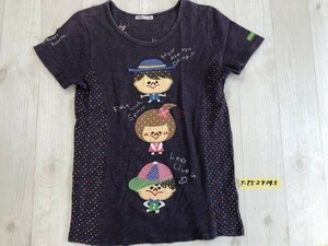 rough natural charm レディース 子供のワッペン 刺繍 総柄 半袖Tシャツ F 紫