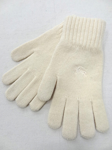 BURBERRY バーバリー 90S レディース ウール 毛 ホワイト 白 グローブ 手袋 ロゴ 刺繍 防寒 アクセサリー 無地 シンプル デザイン イギリス