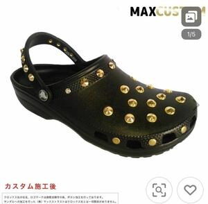 クロックス crocs ネオパンク カスタム 黒金　新品 ブラック 22cm-31cm クラシック ケイマン 新品 ジビッツ classic custom MAXCUSTOM