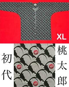081 岡山 桃太郎 鯉口シャツ サイズ XL（特大）シーチングブロード生地 馬 ホース 動物 グレー ブラック